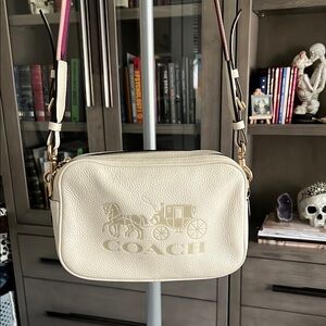 Coach Cream Crossbody Bag with Signature Logo and Gold Hardware